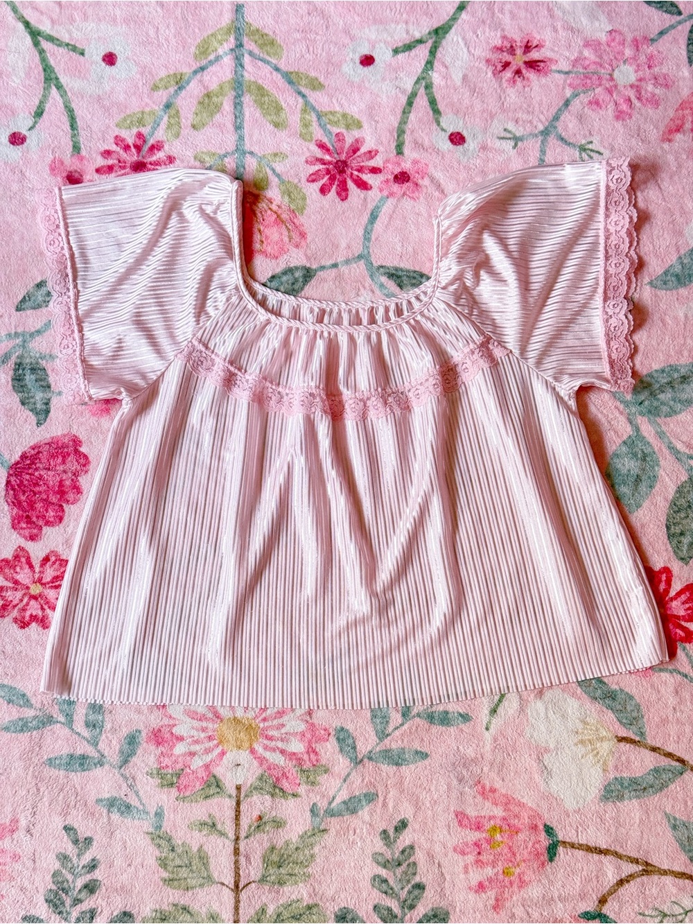 Vintage Blush Pink Satin Lace Babydoll Peasant Top Romantic Lingerie Cottagecore